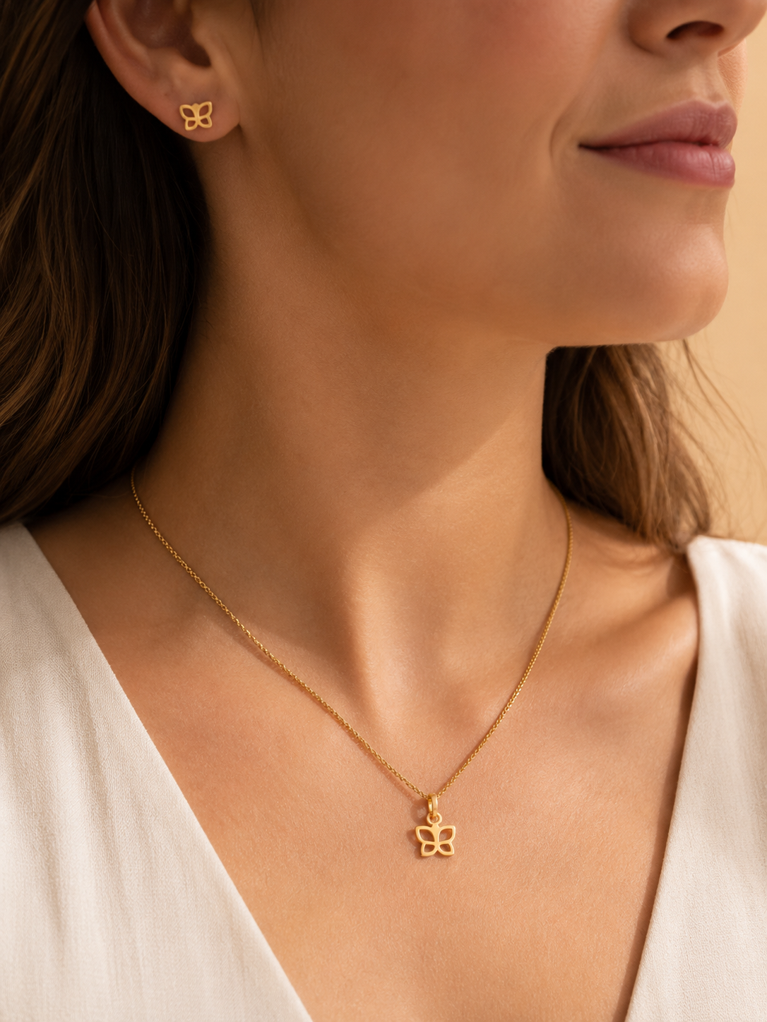 18k Set gold plated butterfly earrings and pendant - 0000002