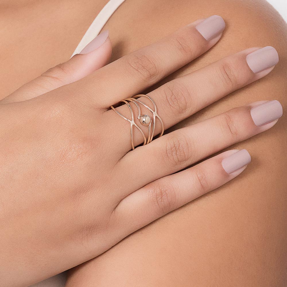MAXI RING WITH INTERTWINED WIRES, 18K GOLD PLATED, WITH SPHERE 5135301400