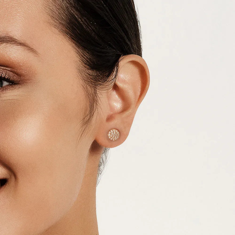 Round earrings plated in 18k gold with cubic zirconia - 526945