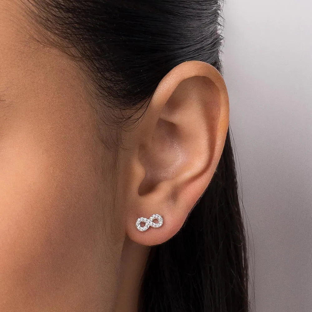 925 Sterling Silver Infinity Earrings with Cubic Zirconia - 820114