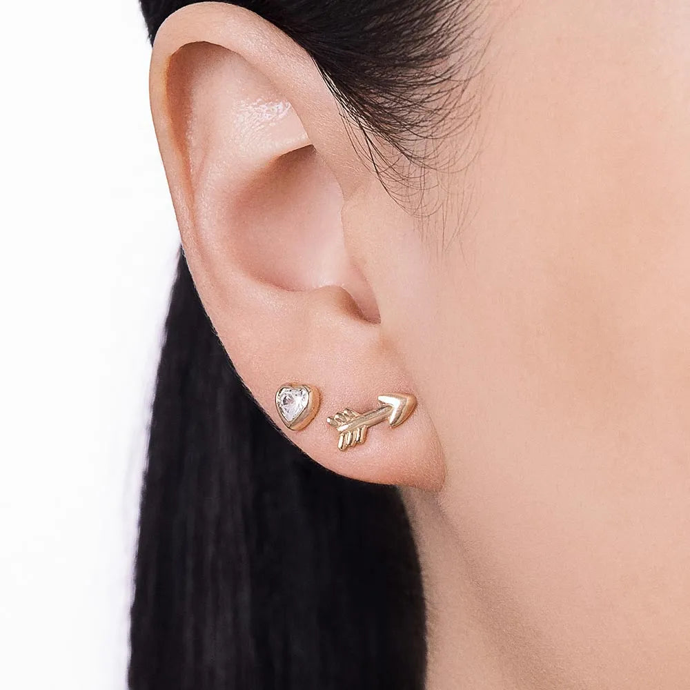 Arrow earring and heart solitaire set, 18k gold plated with cubic zirconia - 527488
