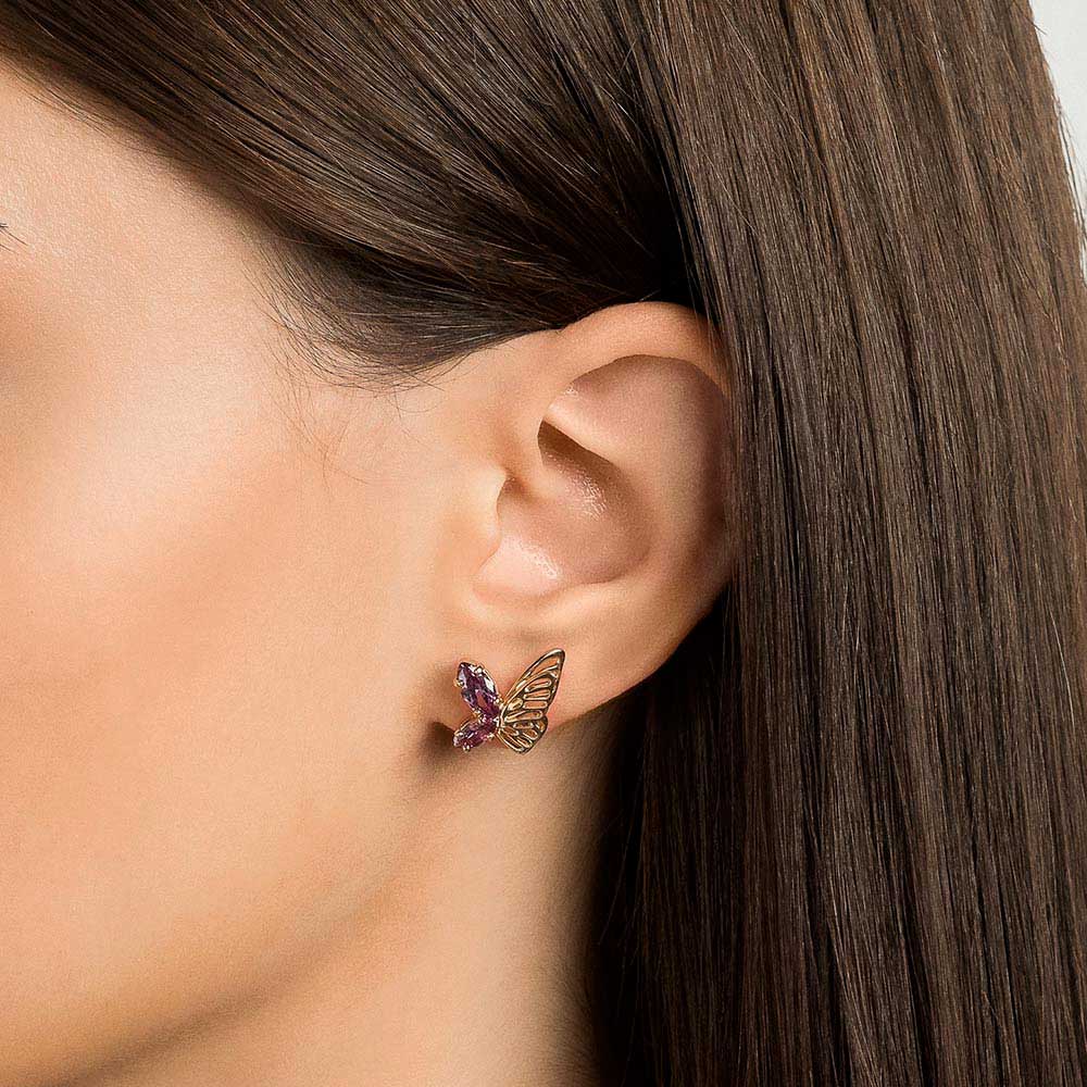 18K GOLD-PLATED BUTTERFLY EARRINGS WITH ZIRCONIA - 527074