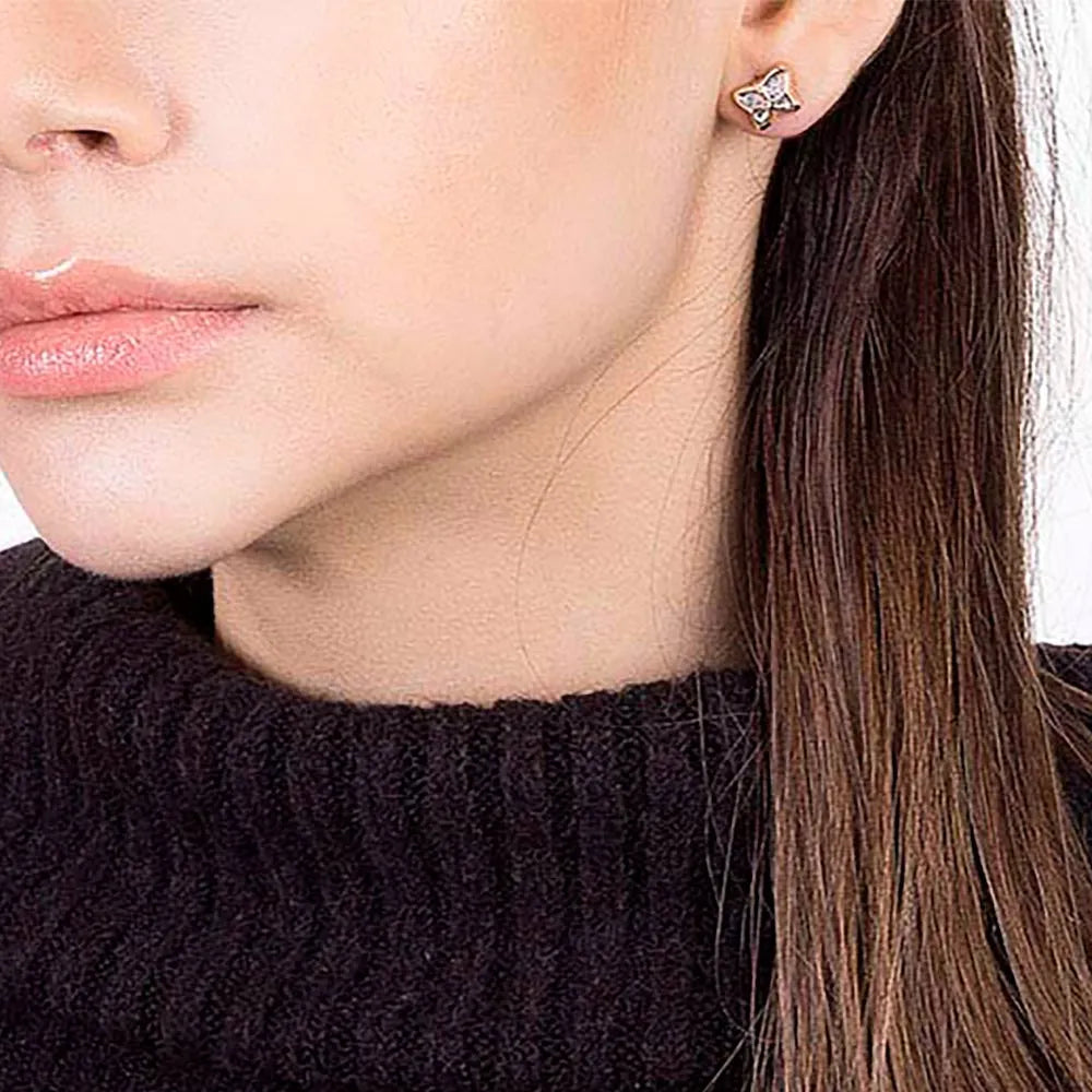 Butterfly earring plated in 18k gold with rhodium plating - 52264600