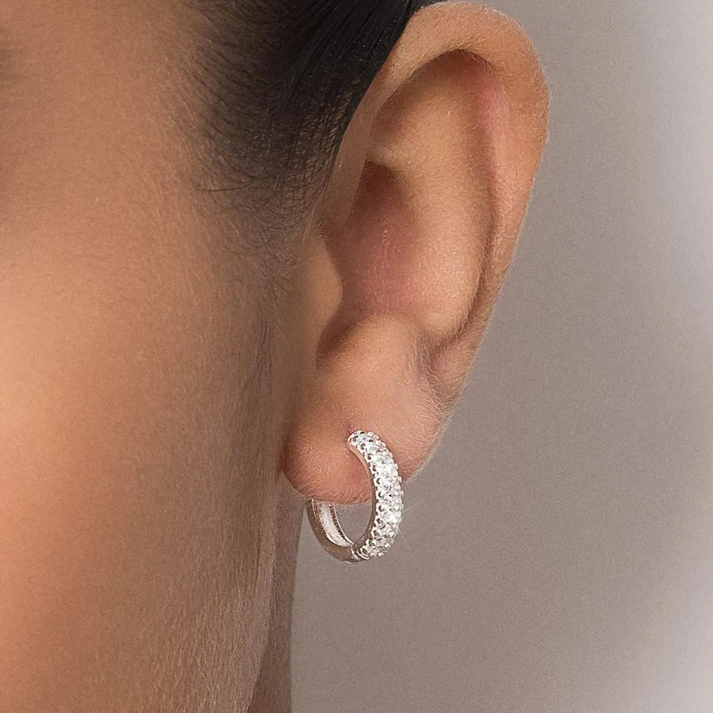 925 Sterling Silver Hoop Earrings with Cubic Zirconia - 82016906