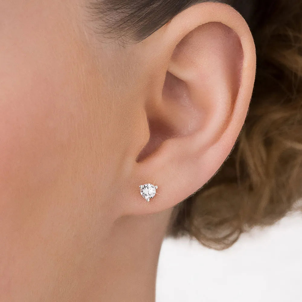 Solid 925 Sterling Silver Solitaire Earrings with Cubic Zirconia - 82028606