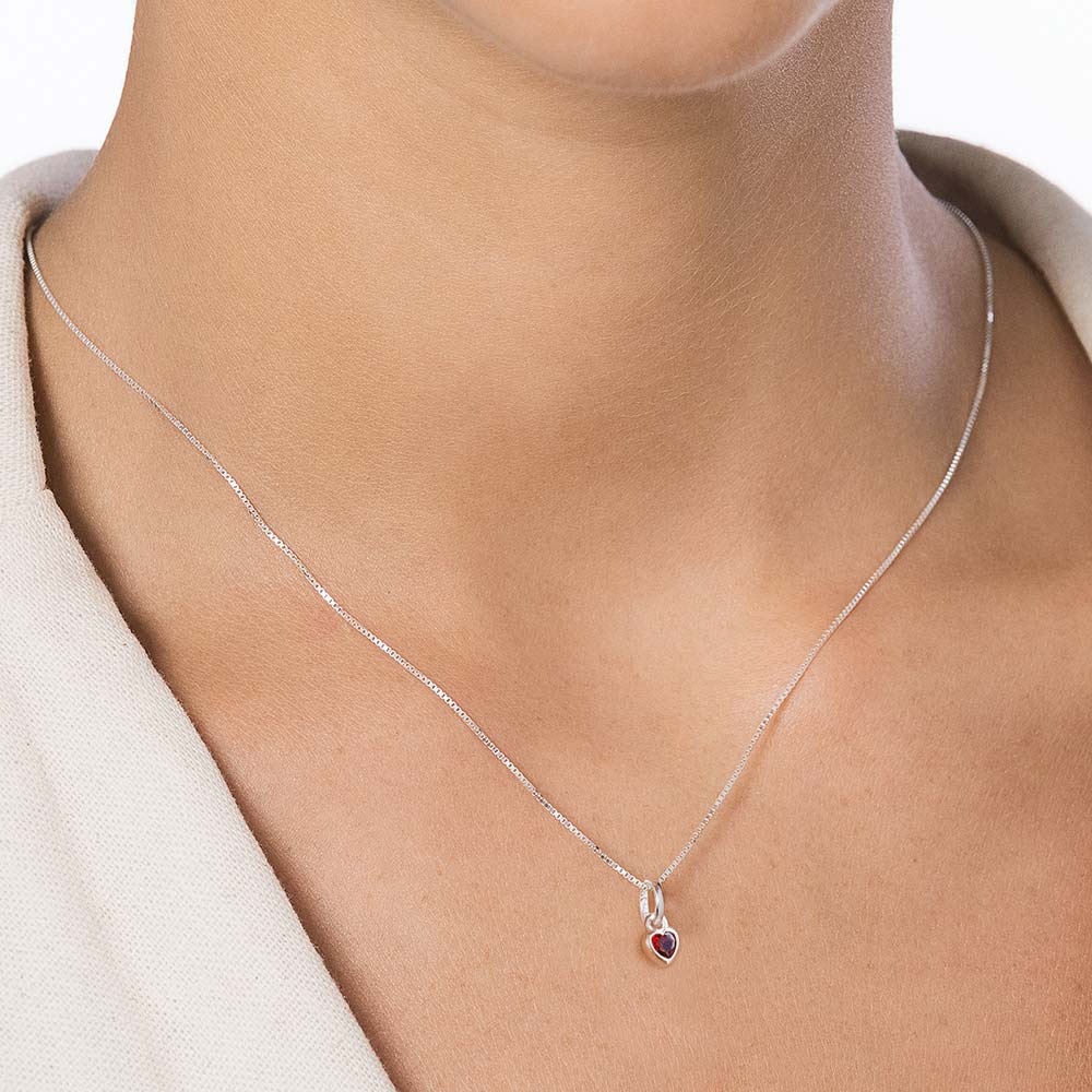 Solid 925 Sterling Silver Heart Solitaire Pendant with Cubic Zirconia - 84022533