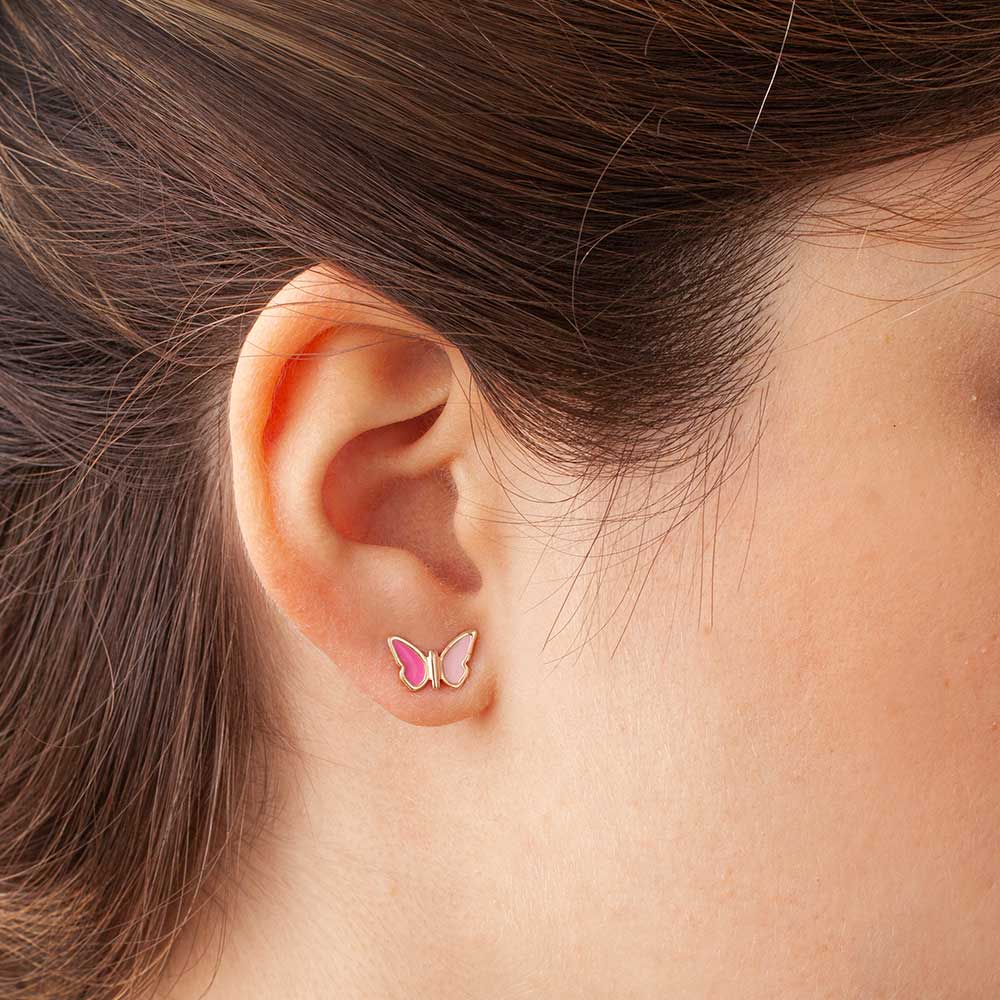 Butterfly earring plated in 18K gold with resin application - 52650229