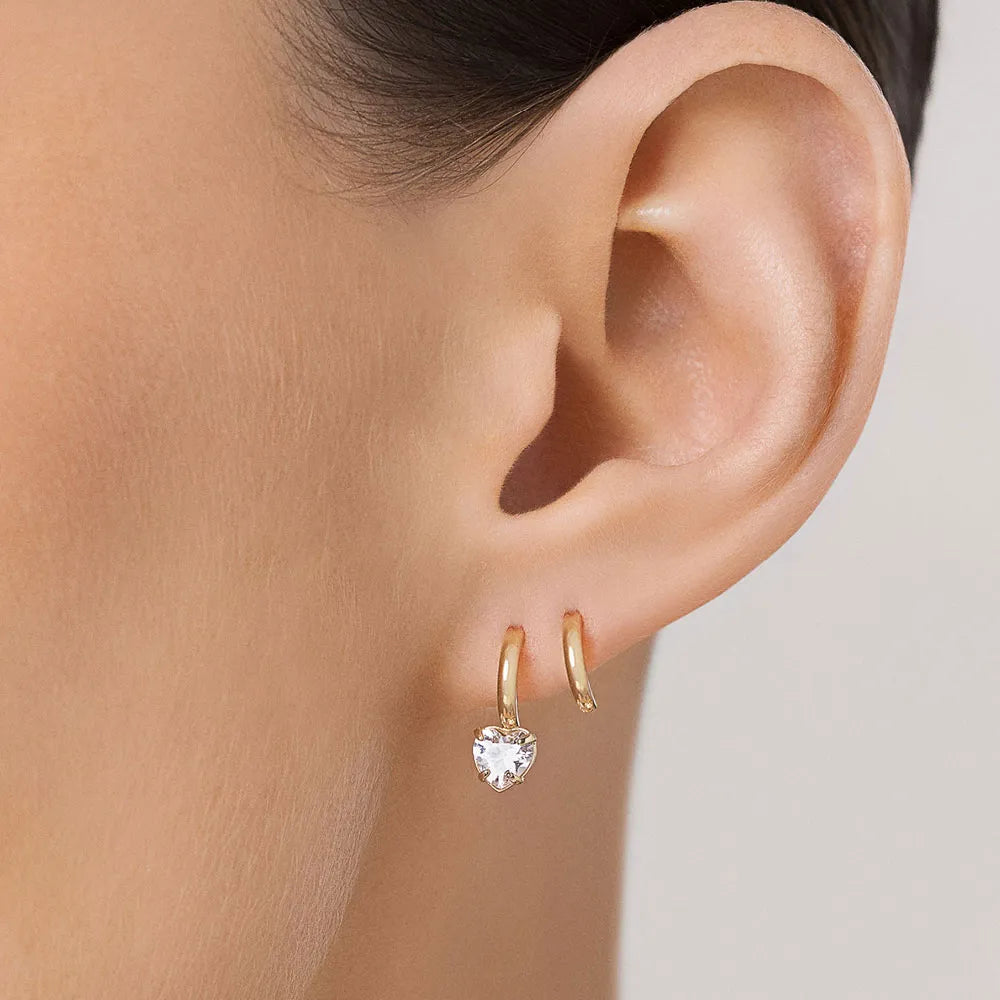 Half-hoop earring set with heart-shaped cubic zirconia, 18k gold plated - 5275270006