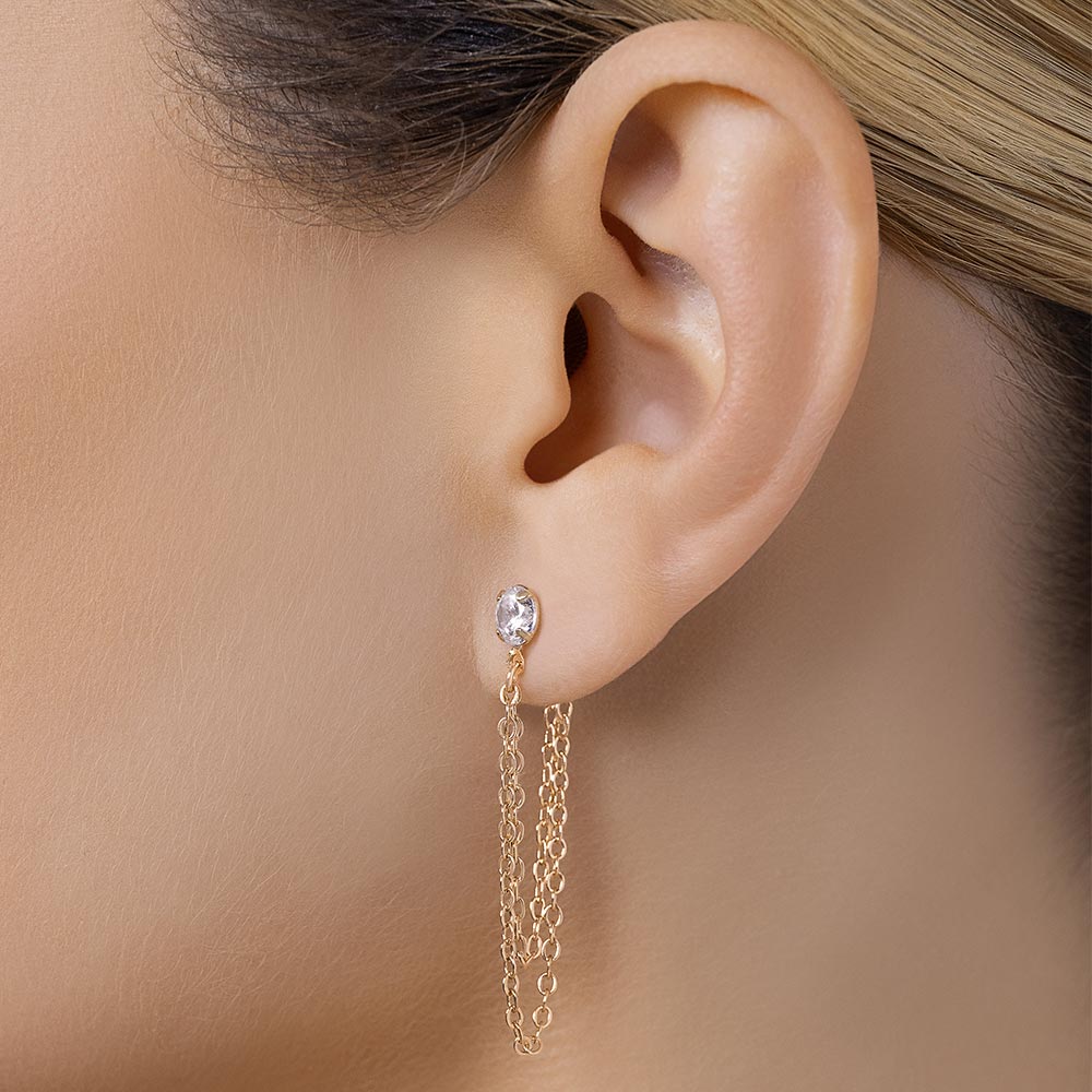 18K GOLD PLATED CHAIN EARRING WITH ZIRCONIAS - 5276100006