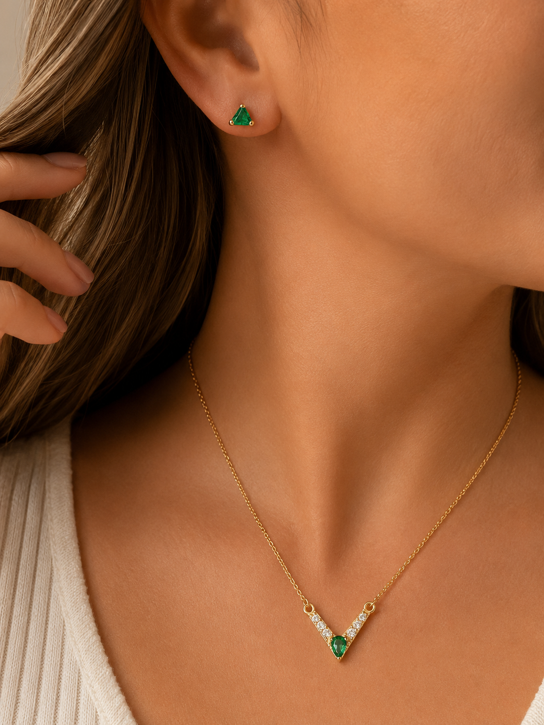SET GOLD-PLATED ZIRCONIAS AND CRYSTAL GREEN - 0000003