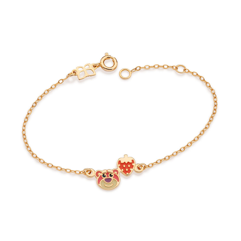 Lotso and Strawberry Bracelet, 18K Gold Plated with Resin Application - 552191