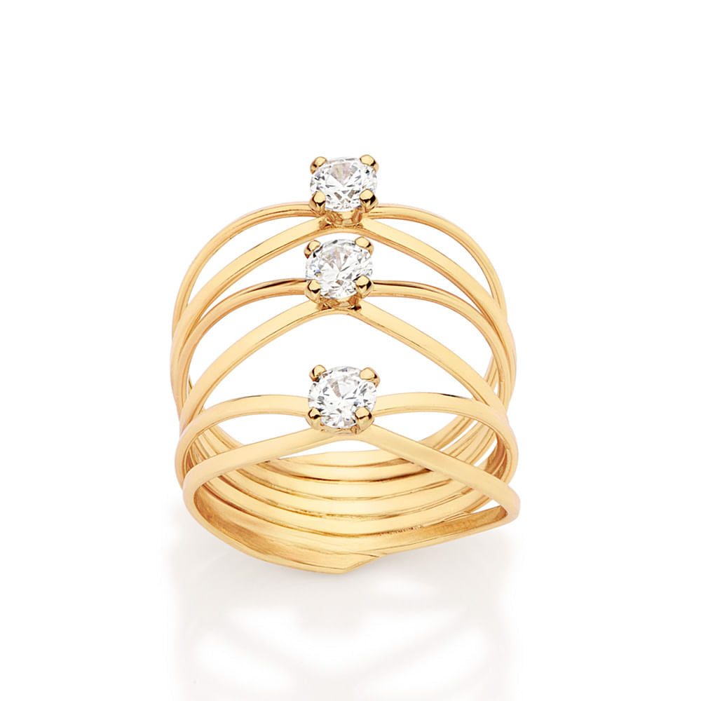 MAXI TRIPLE BAND RING PLATED IN 18K GOLD WITH ZIRCONIAS - 513639