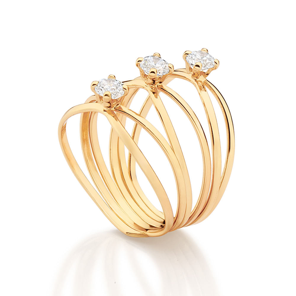 MAXI TRIPLE BAND RING PLATED IN 18K GOLD WITH ZIRCONIAS - 513639