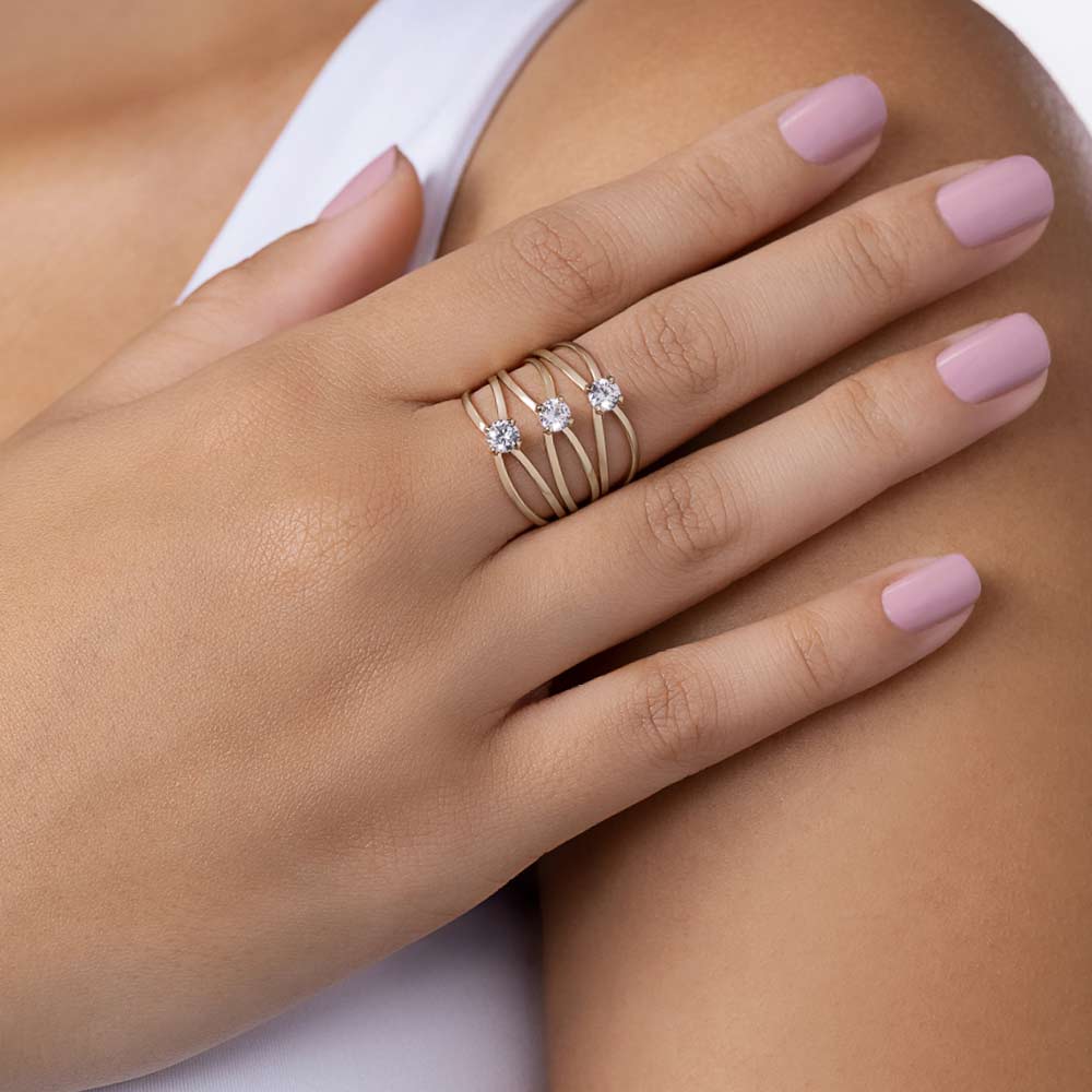 MAXI TRIPLE BAND RING PLATED IN 18K GOLD WITH ZIRCONIAS - 513639