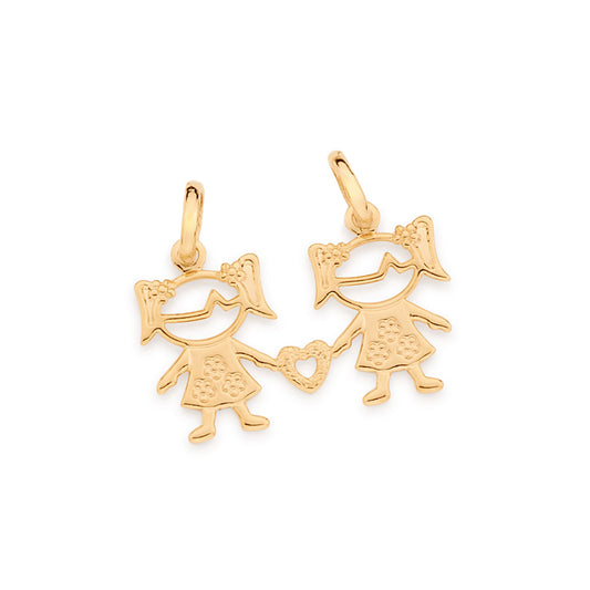 Pendant with two girls and a hollow heart, 18K gold plated - 54264500