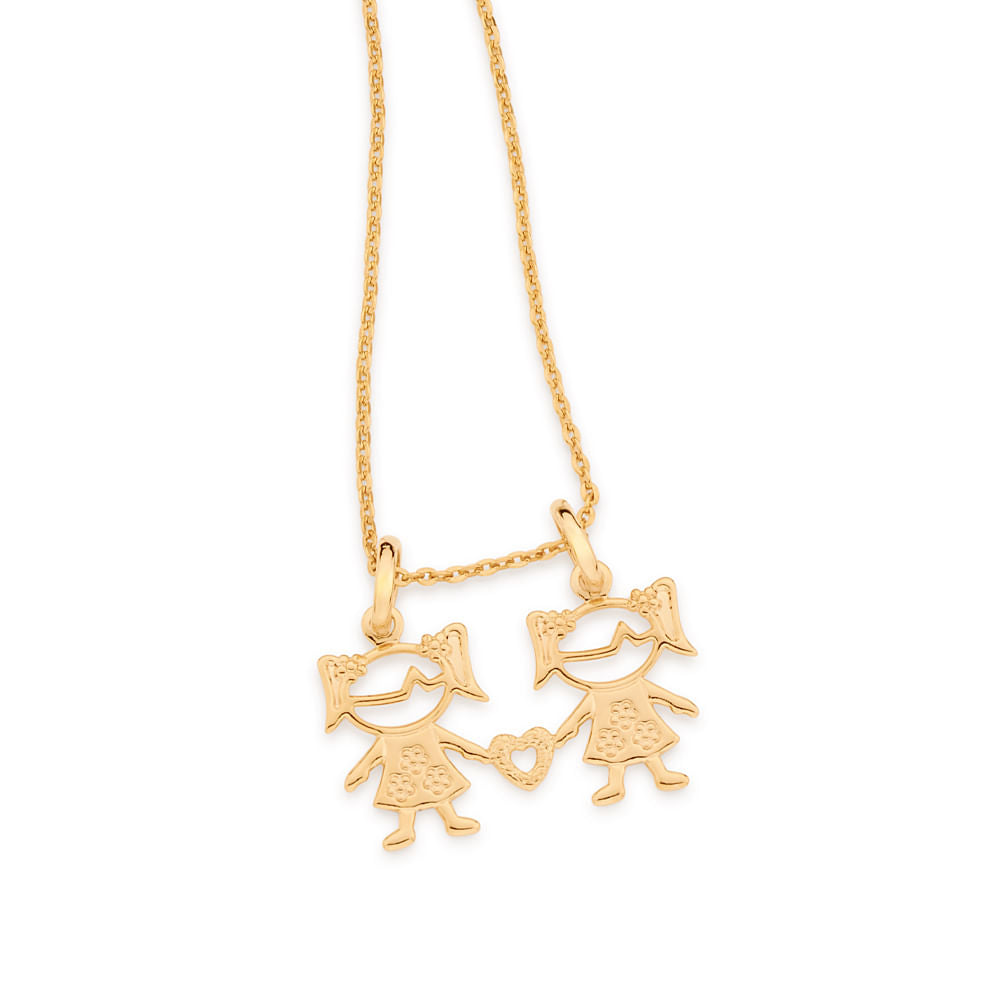 Pendant with two girls and a hollow heart, 18K gold plated - 54264500