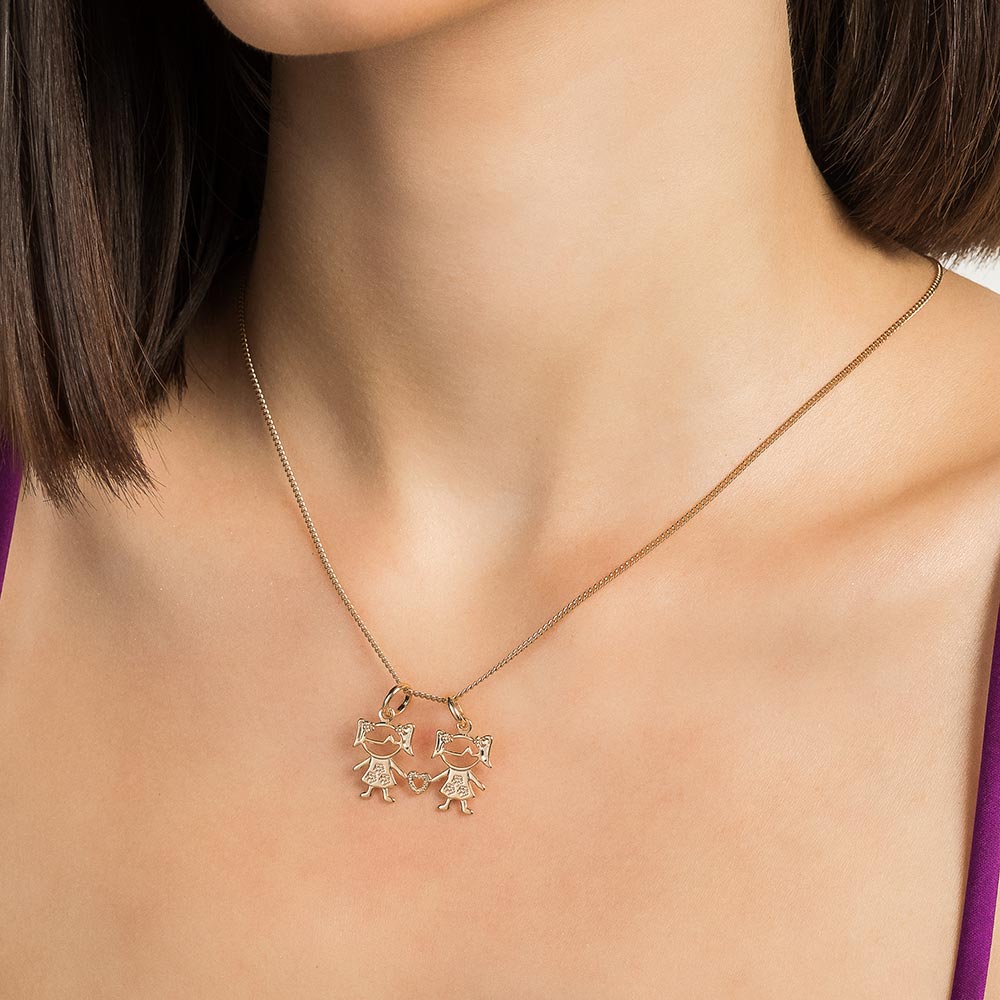 Pendant with two girls and a hollow heart, 18K gold plated - 54264500