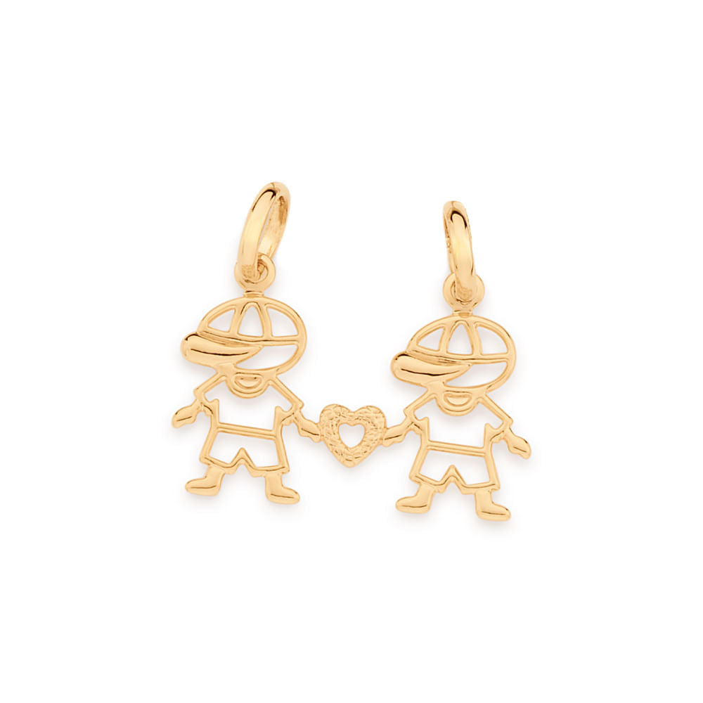Pendant with two boys and a hollow heart, 18K gold plated - 54264600