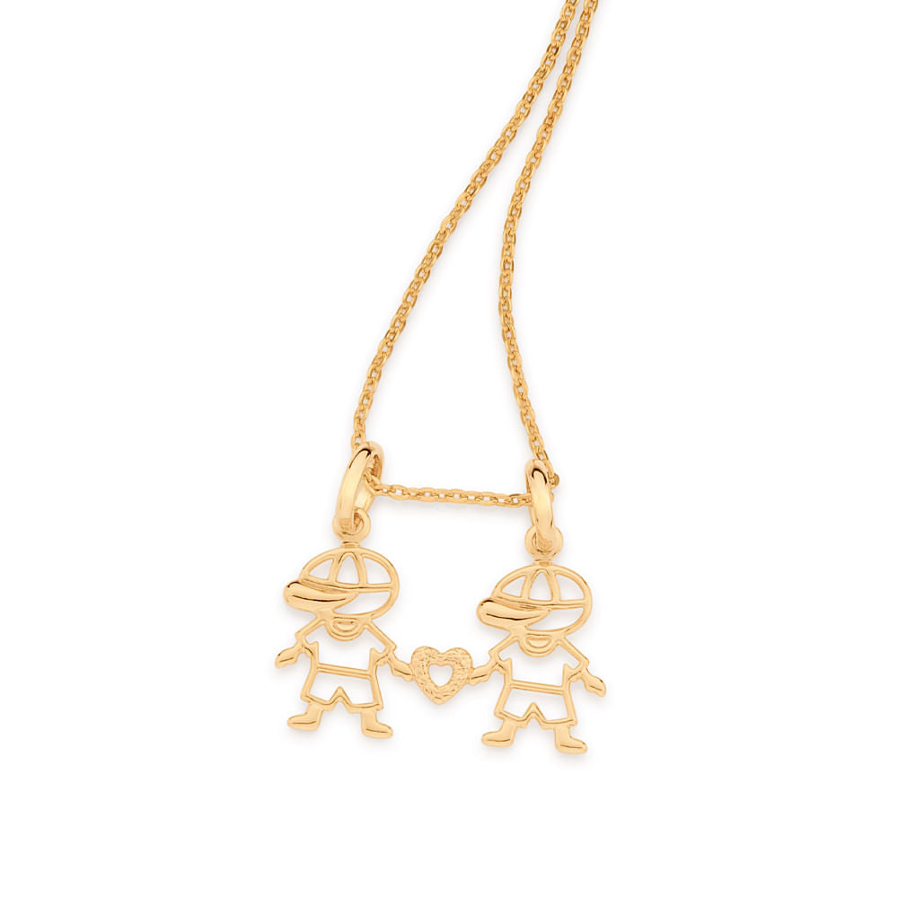 Pendant with two boys and a hollow heart, 18K gold plated - 54264600