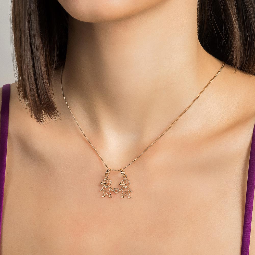 Pendant with two boys and a hollow heart, 18K gold plated - 54264600