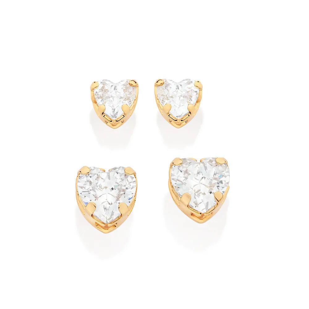 18K GOLD-PLATED HEART EARRING KIT WITH ZIRCONIA - 52726606