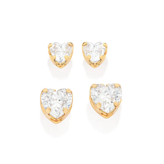 18K GOLD-PLATED HEART EARRING KIT WITH ZIRCONIA - 52726606