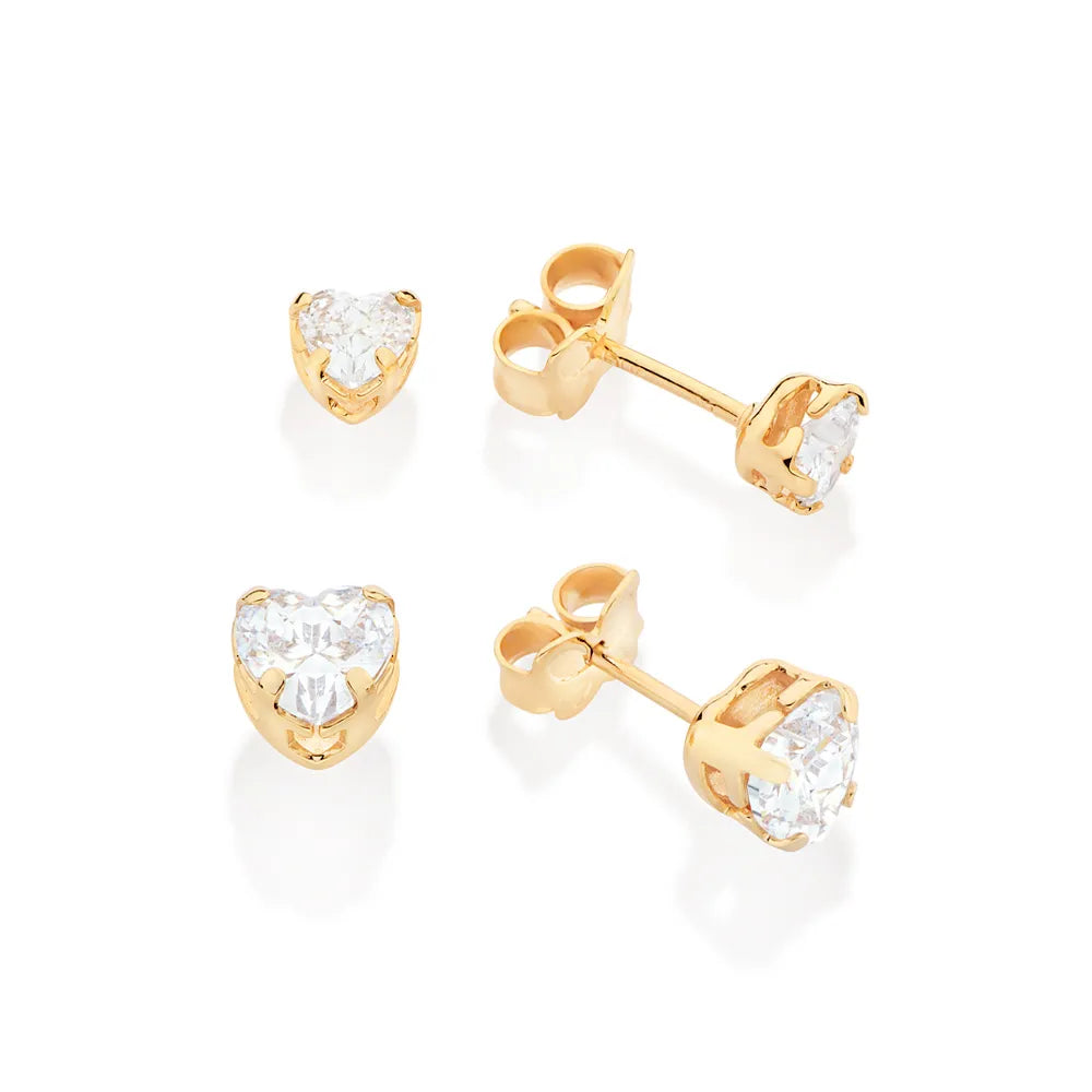 18K GOLD-PLATED HEART EARRING KIT WITH ZIRCONIA - 52726606