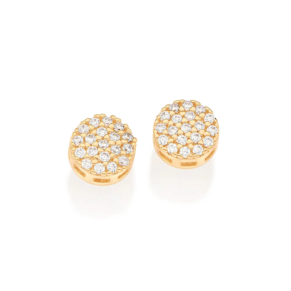 Round earrings plated in 18k gold with cubic zirconia - 526945