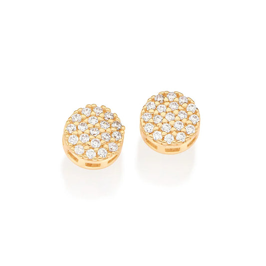 Round earrings plated in 18k gold with cubic zirconia - 526945