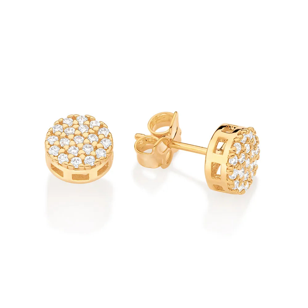 Round earrings plated in 18k gold with cubic zirconia - 526945