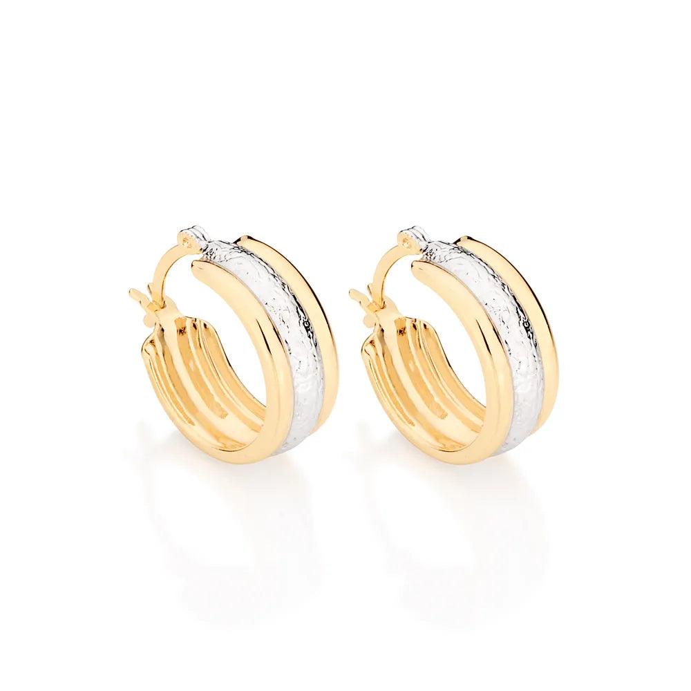 18K GOLD PLATED HOOP EARRINGS WITH RHODIUM PLATING - 52383000
