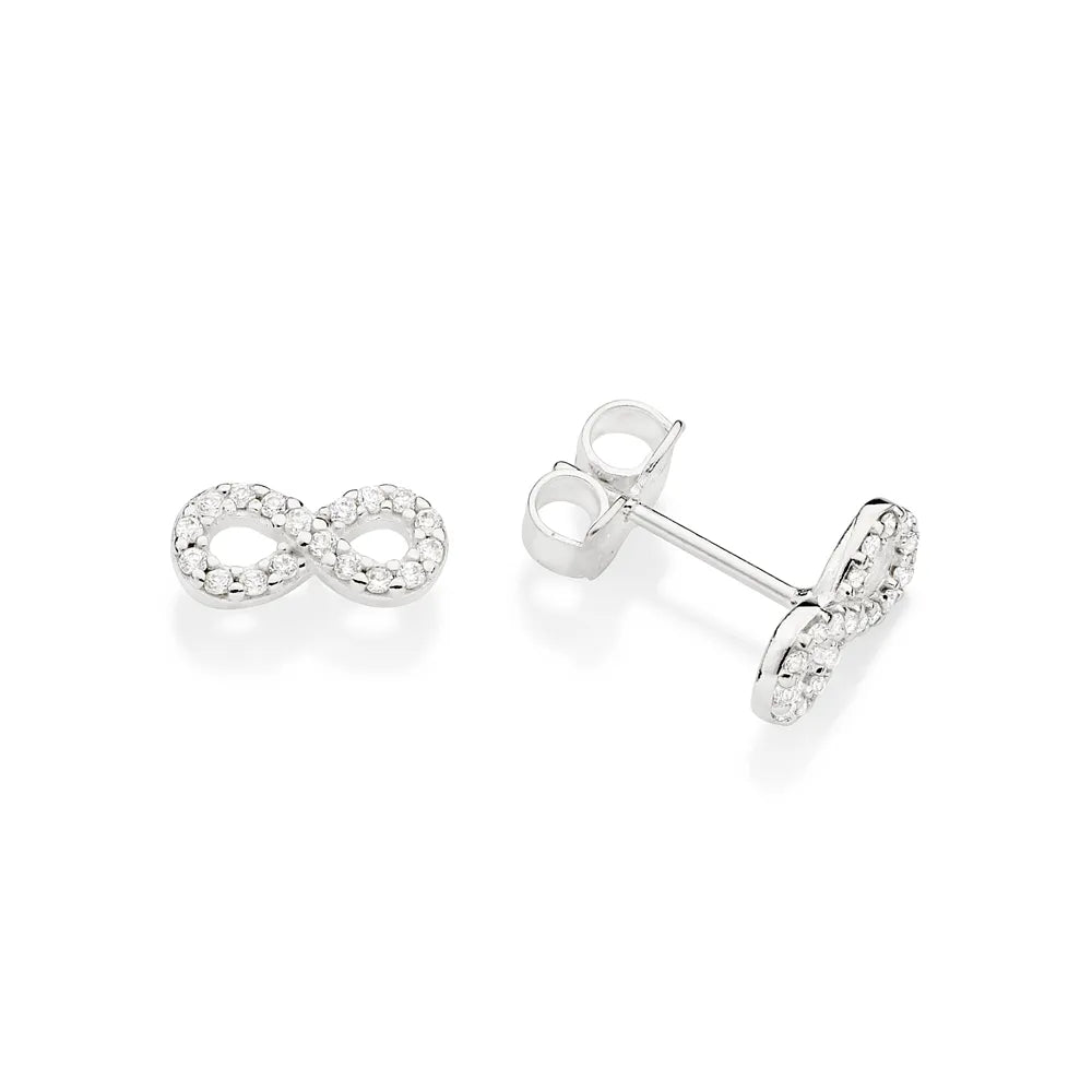 925 Sterling Silver Infinity Earrings with Cubic Zirconia - 820114