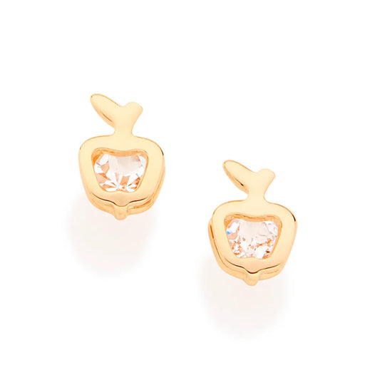 Children's earring plated in 18k gold, apple shape with crystals - 52523806