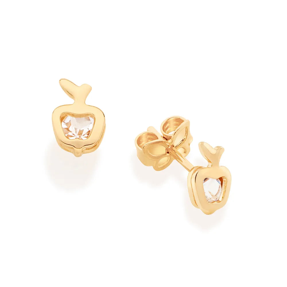 Children's earring plated in 18k gold, apple shape with crystals - 52523806