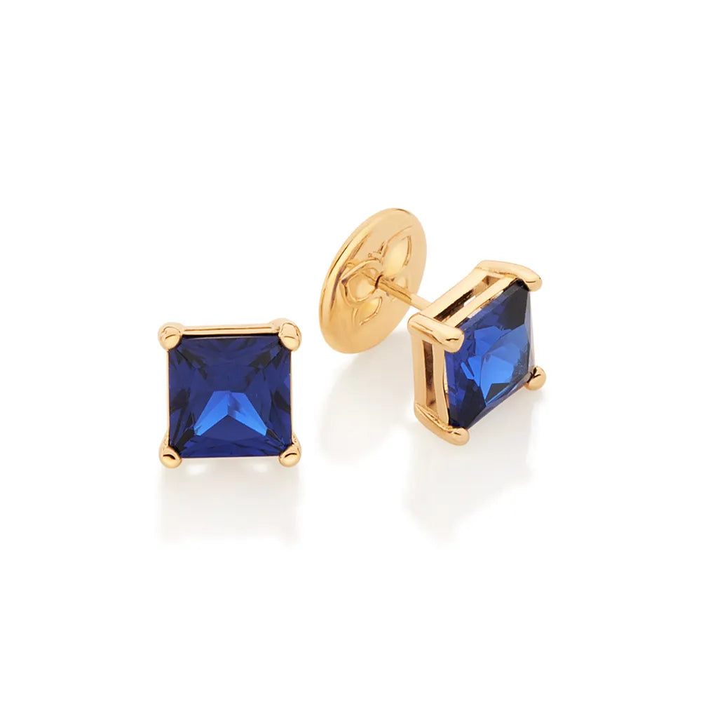 Square solitaire earring plated in 18k gold - 526703