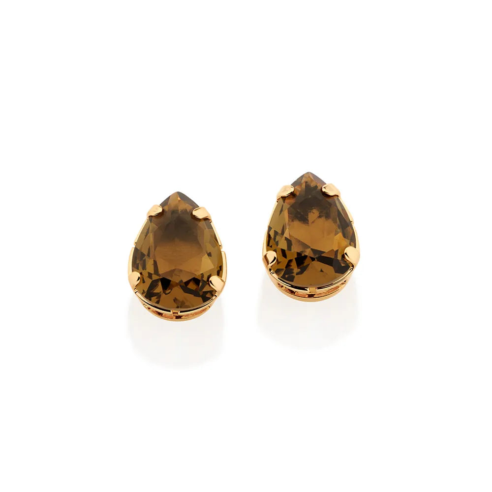 18K GOLD PLATED SOLITAIRE EARRING WITH CRYSTALS - 526940