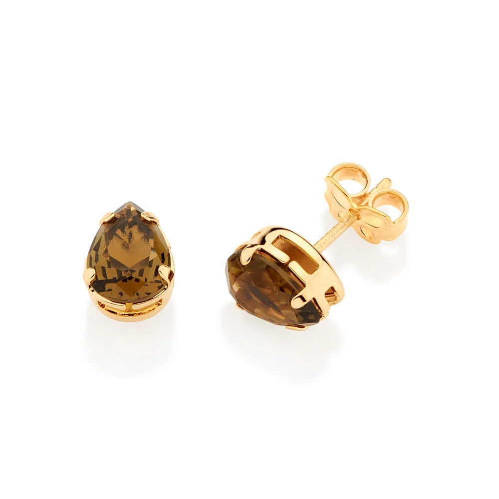 18K GOLD PLATED SOLITAIRE EARRING WITH CRYSTALS - 526940