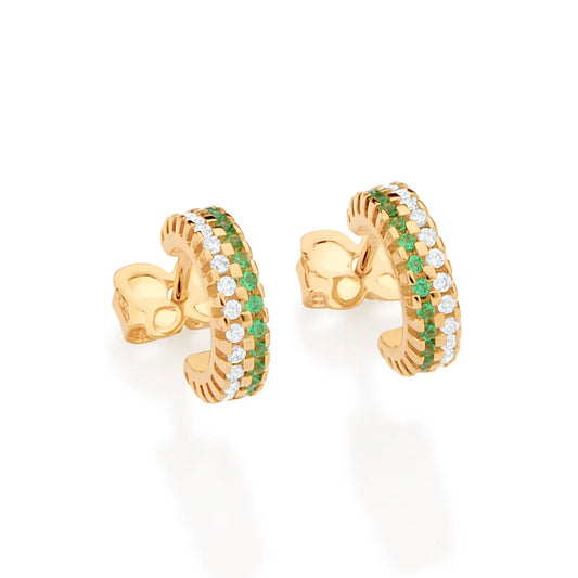 18K GOLD PLATED HALF HOOP EARRINGS WITH ZIRCONIAS - 526808