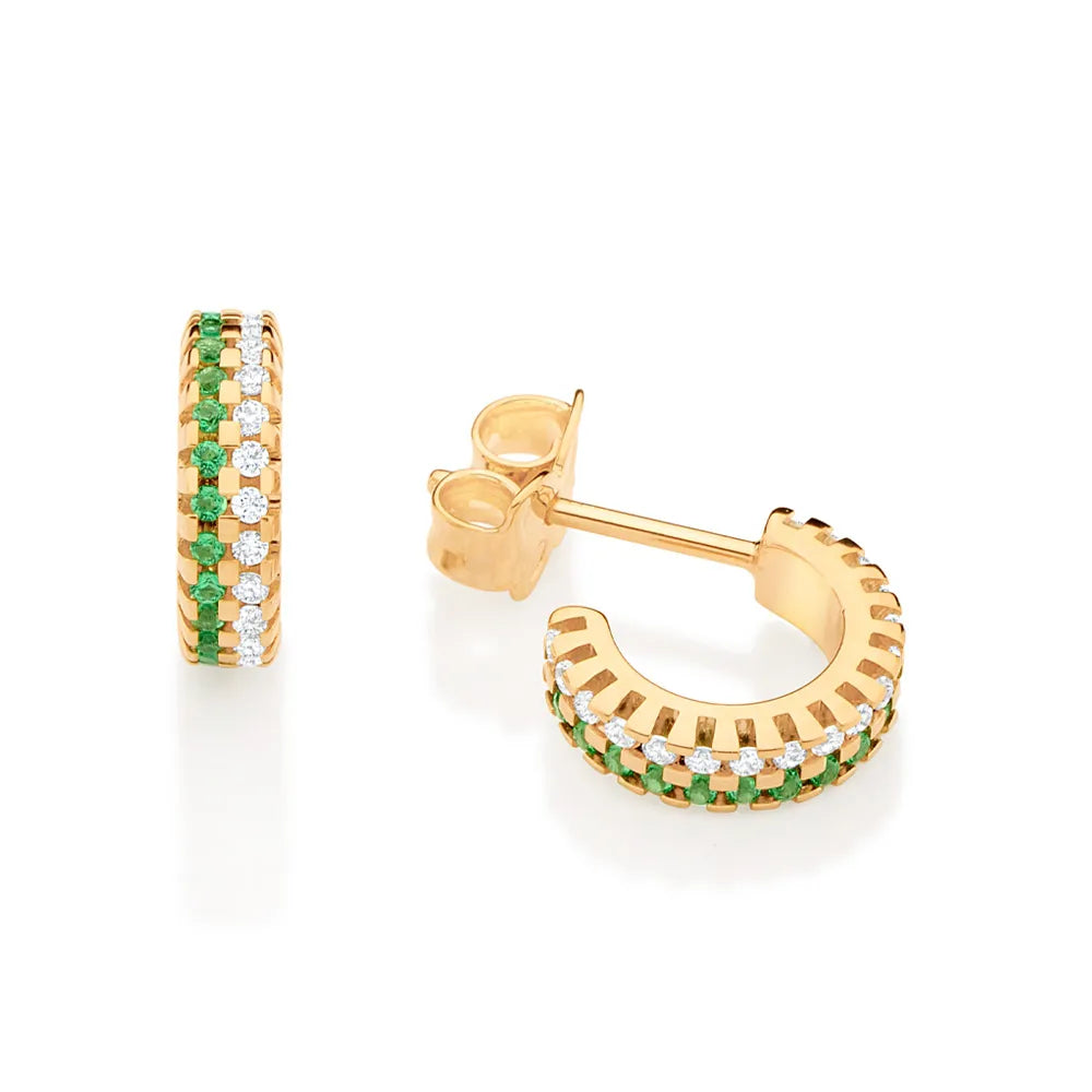 18K GOLD PLATED HALF HOOP EARRINGS WITH ZIRCONIAS - 526808