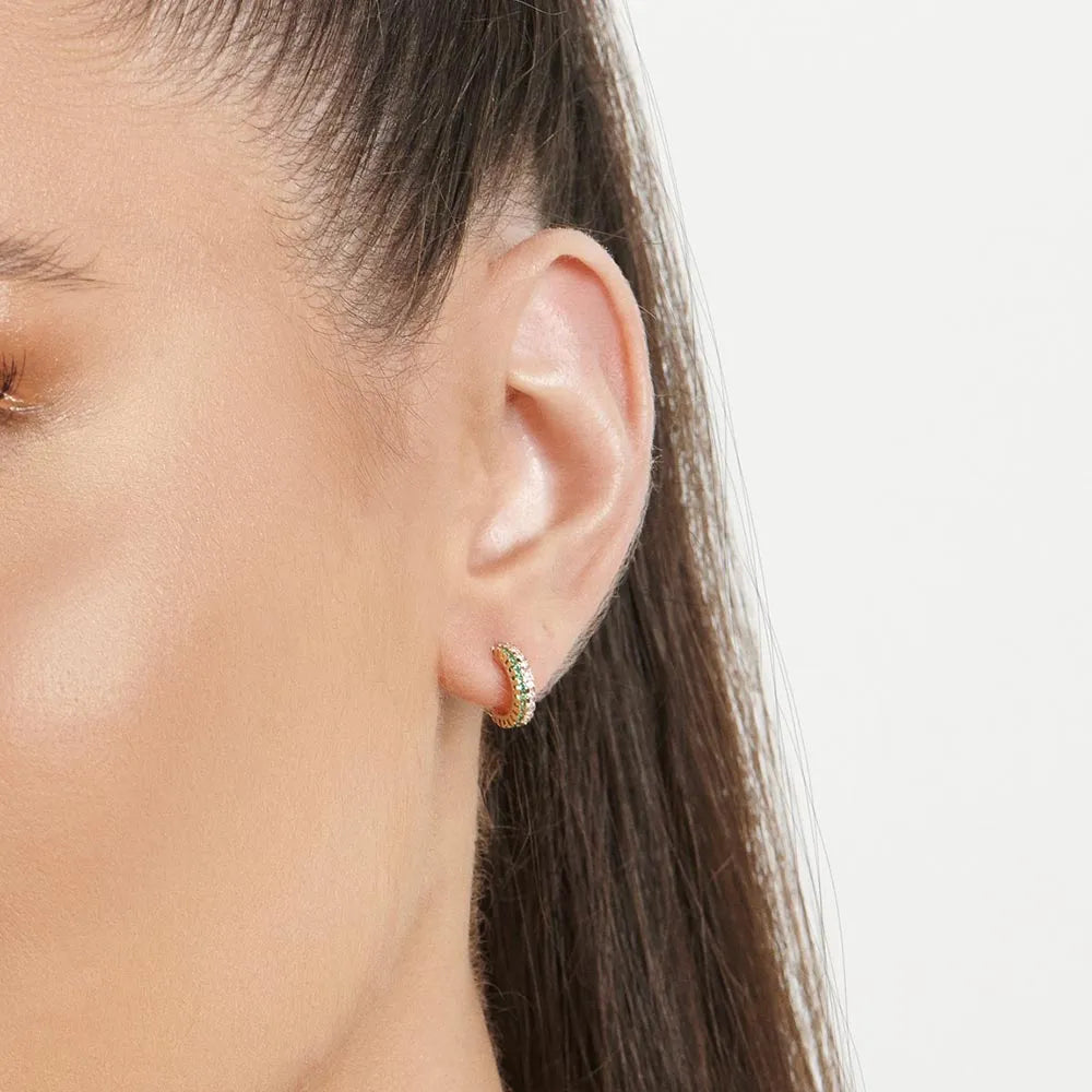 18K GOLD PLATED HALF HOOP EARRINGS WITH ZIRCONIAS - 526808