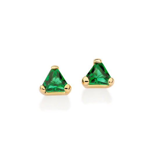 18K GOLD PLATED TRIANGULAR SOLITAIRE EARRING WITH CRYSTALS - 52730631