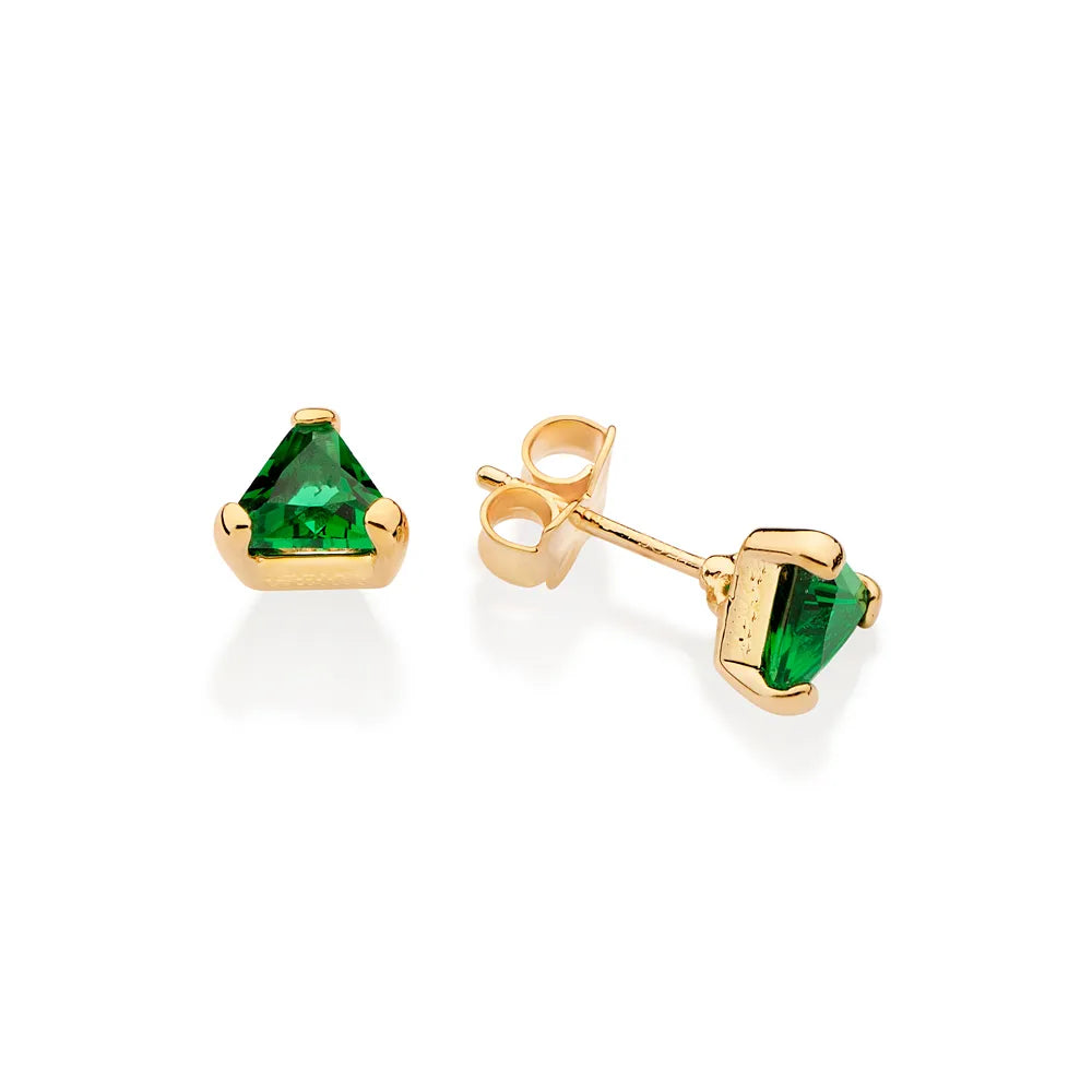 18K GOLD PLATED TRIANGULAR SOLITAIRE EARRING WITH CRYSTALS - 52730631