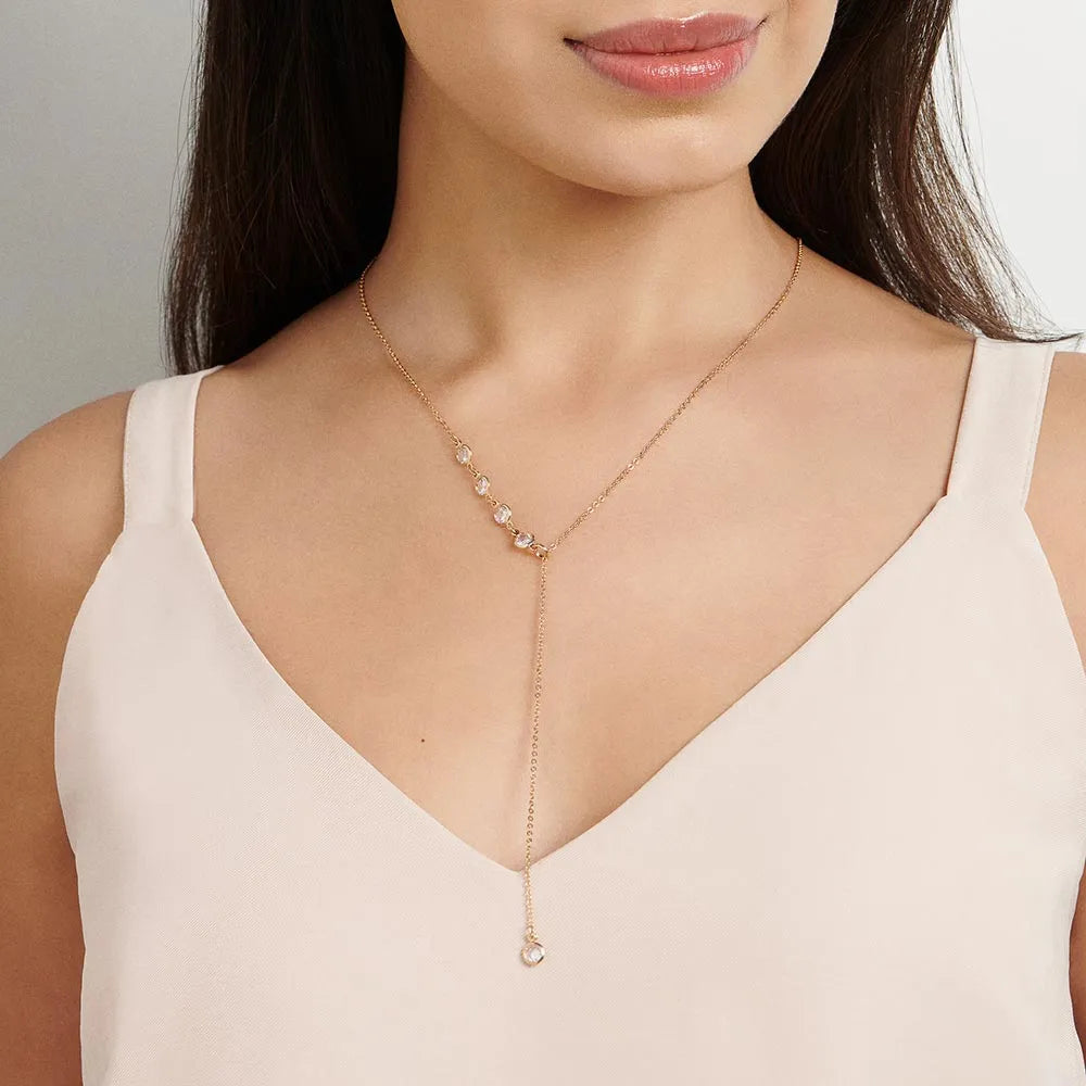 Adjustable 18K gold-plated choker necklace with cubic zirconia - 53218506