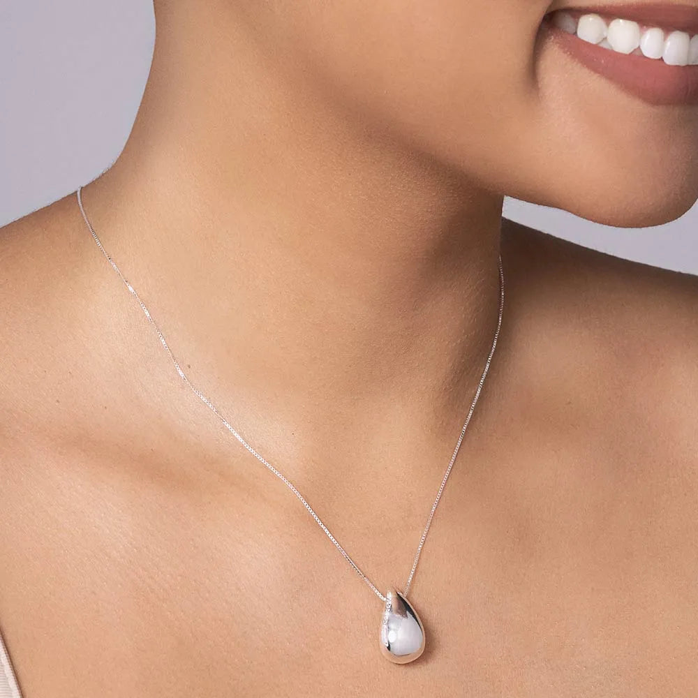 Necklace with teardrop pendant in solid 925 sterling silver - 830117