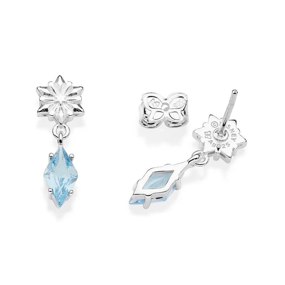 Solid 925 Sterling Silver Snowflake Earrings with Cubic Zirconia - 82025503