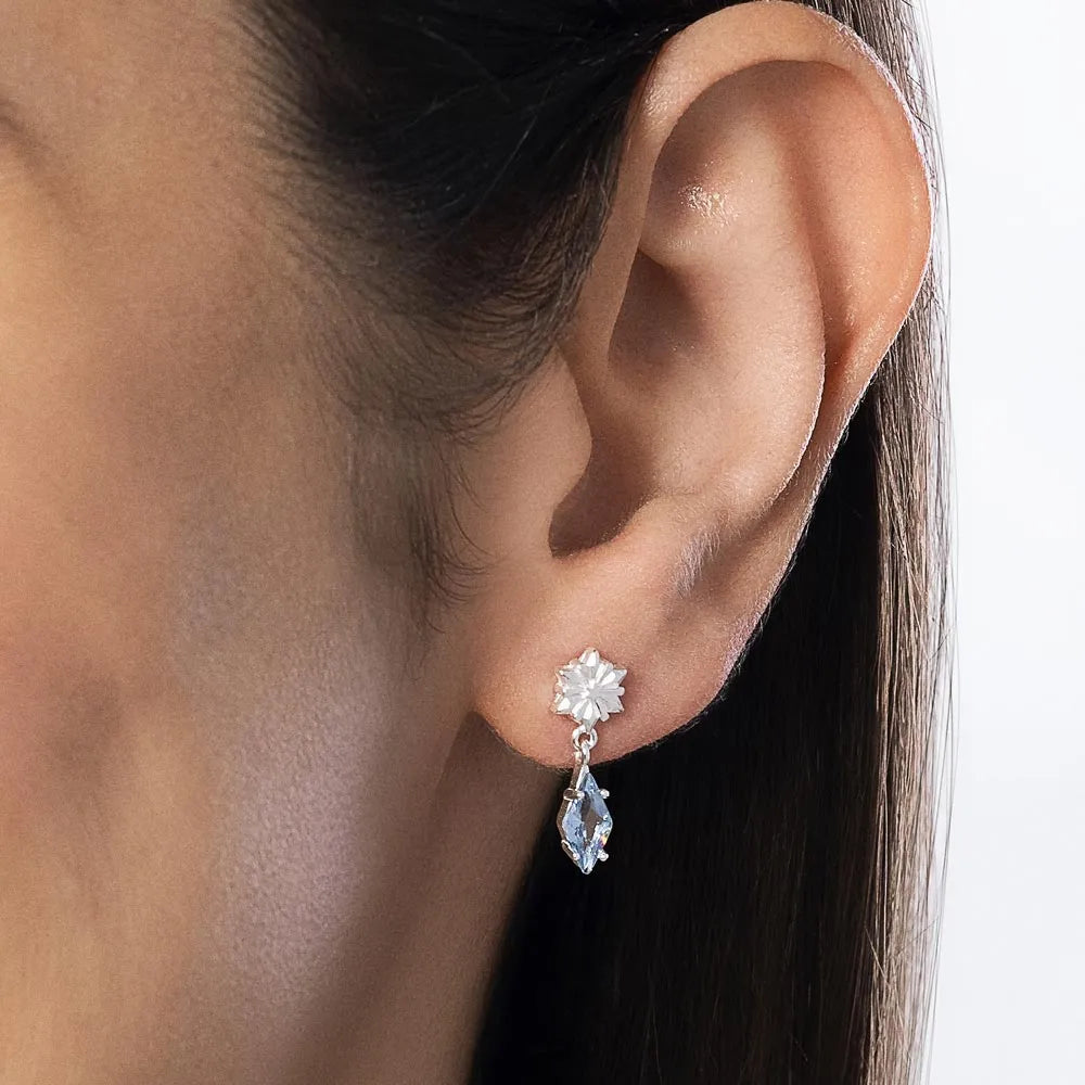 Solid 925 Sterling Silver Snowflake Earrings with Cubic Zirconia - 82025503