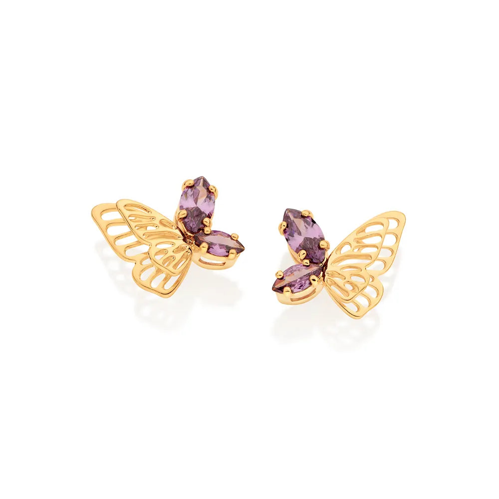 18K GOLD-PLATED BUTTERFLY EARRINGS WITH ZIRCONIA - 527074