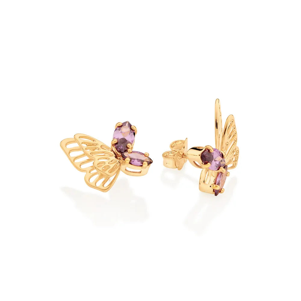 18K GOLD-PLATED BUTTERFLY EARRINGS WITH ZIRCONIA - 527074