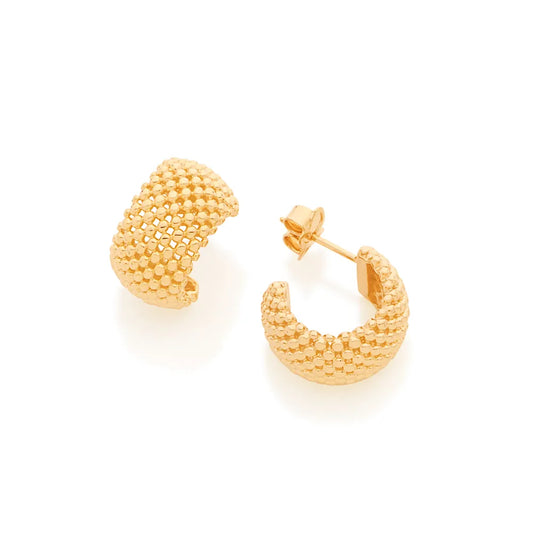 Half-hoop earring with openwork design, 18k gold plated, with spheres - 52603300