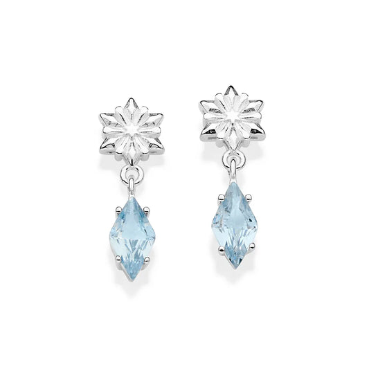 Solid 925 Sterling Silver Snowflake Earrings with Cubic Zirconia - 82025503